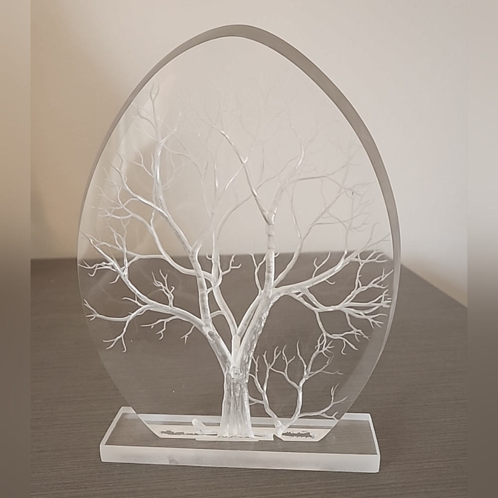 Vintage Carved Clear Solid Lucite Acrylic 3D Tree of Life Sculpture, approx 9".